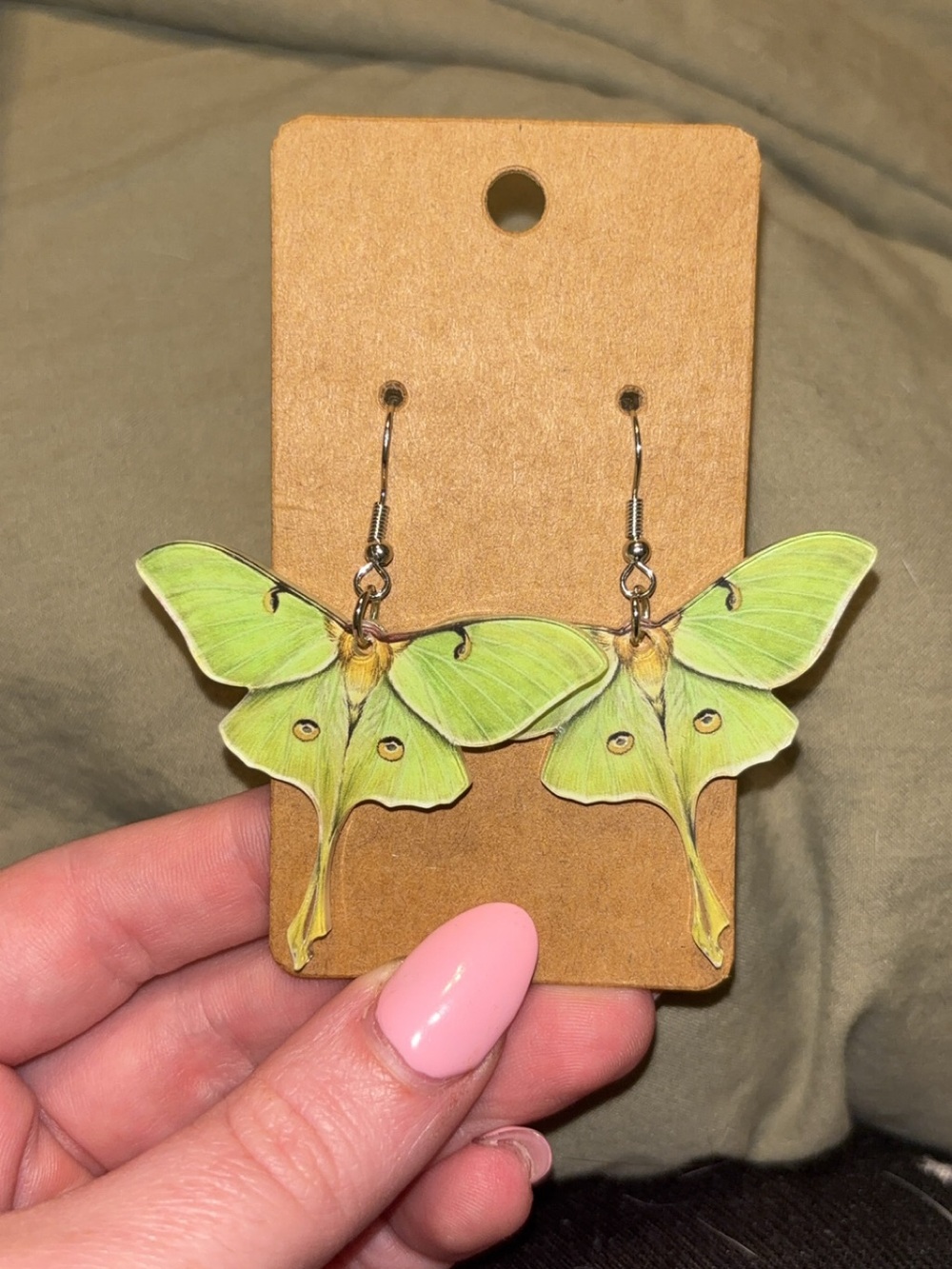 Luna Moth Dangle Earrings - Bright Lime Green Wings